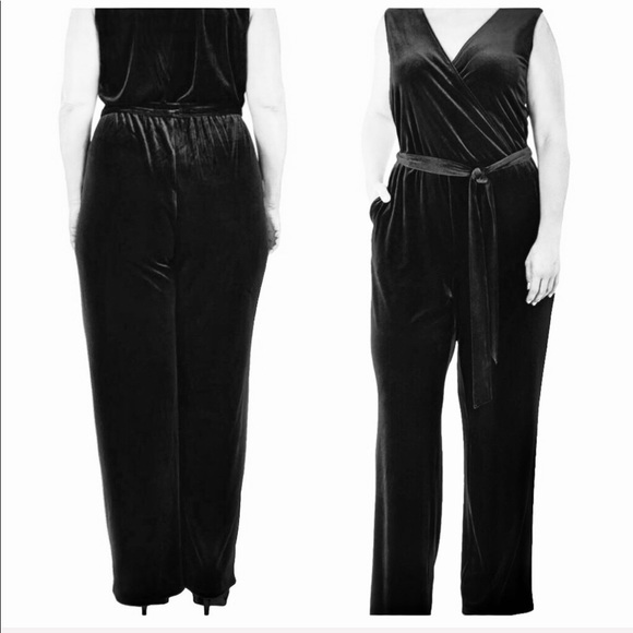 NY Collection Jumpsuit Black Velvet Jumpsuit - Picture 2 of 8